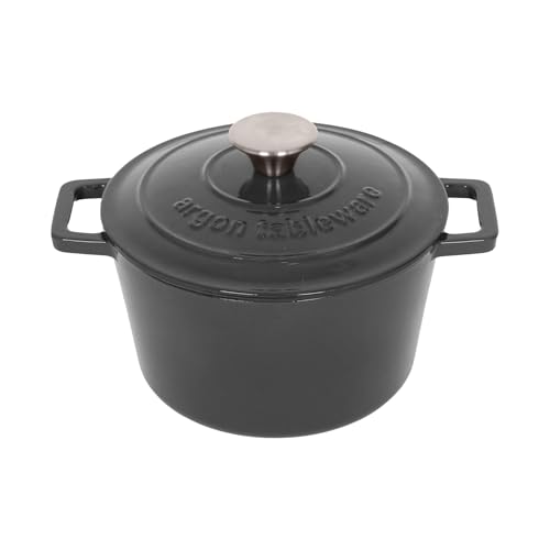 Argon Tableware Runde Auflaufform aus Gusseisen mit Selbstbefeuchtendem Deckel - 2.8L - Schiefergrau - 1x Induktionskochfeld Kochen Schmortopf Brot Backen Servier Braten Eintopf Kochgeschirr von Argon Tableware