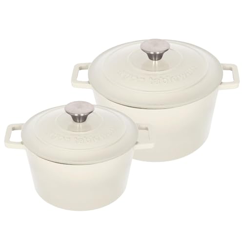 Argon Tableware Runde Auflaufform aus Gusseisen mit Selbstbefeuchtendem Deckel - 4,5L / 2,8L - Kieselglanz - 2 Stück Induktionskochfeld Kochen Schmortopf Brot Backen Servier Braten Kochgeschirr von Argon Tableware