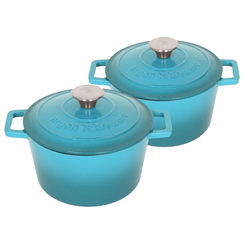 Argon Tableware Runde Auflaufformen aus Gusseisen mit Selbstbefeuchtendem Deckel - 2.8L - Blaugrünes Ombre - 2x Induktionskochfeld Kochen Schmortopf Brot Backen Servier Braten Eintopf Kochgeschirr Argon Tableware Runde Auflaufformen aus Gusseisen mit Selbstbefeuchtendem Deckel - 2.8L - Blaugrünes Ombre - 2x Induktionskochfeld Kochen Schmortopf Brot Backen Servier Braten Eintopf Kochgeschirr von Argon Tableware