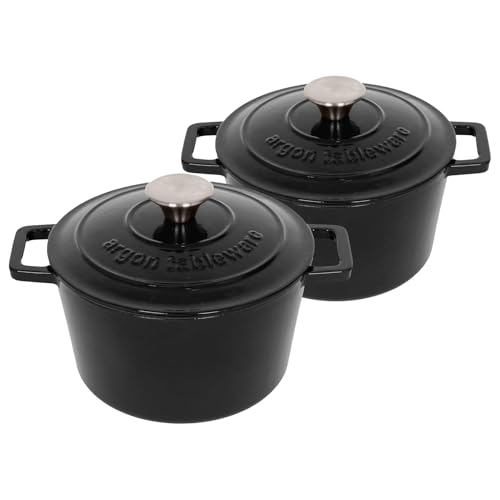 Argon Tableware Runde Auflaufformen aus Gusseisen mit Selbstbefeuchtendem Deckel - 2.8L - Mattschwarz - 2x Induktionskochfeld Kochen Schmortopf Brot Backen Servier Braten Eintopf Kochgeschirr Argon Tableware Runde Auflaufformen aus Gusseisen mit Selbstbefeuchtendem Deckel - 2.8L - Mattschwarz - 2x Induktionskochfeld Kochen Schmortopf Brot Backen Servier Braten Eintopf Kochgeschirr von Argon Tableware