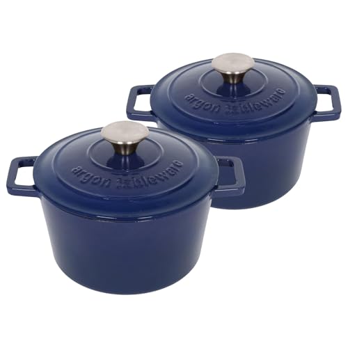Argon Tableware Runde Auflaufformen aus Gusseisen mit Selbstbefeuchtendem Deckel - 2.8L - Mitternachtsblau - 2x Induktionskochfeld Kochen Schmortopf Brot Backen Servier Braten Eintopf Kochgeschirr Argon Tableware Runde Auflaufformen aus Gusseisen mit Selbstbefeuchtendem Deckel - 2.8L - Mitternachtsblau - 2x Induktionskochfeld Kochen Schmortopf Brot Backen Servier Braten Eintopf Kochgeschirr von Argon Tableware