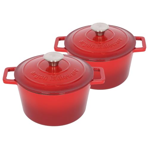 Argon Tableware Runde Auflaufformen aus Gusseisen mit Selbstbefeuchtendem Deckel - 2.8L - Rotes Ombre - 2x Induktionskochfeld Kochen Schmortopf Brot Backen Servier Braten Eintopf Kochgeschirr Argon Tableware Runde Auflaufformen aus Gusseisen mit Selbstbefeuchtendem Deckel - 2.8L - Rotes Ombre - 2x Induktionskochfeld Kochen Schmortopf Brot Backen Servier Braten Eintopf Kochgeschirr von Argon Tableware