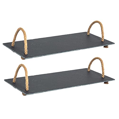 Argon Tableware Schieferschlagschale Mit Seilgrenzen - 40cm X 20cm - Grau - Pack Von 2 von Argon Tableware