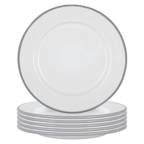 Argon Tableware Weiße Emaille -Dinner -Teller - 25,5cm - Grau - Pack Von 6 von Argon Tableware
