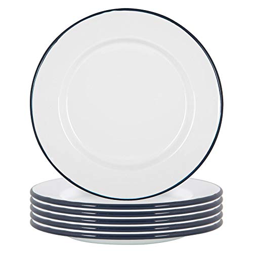 Argon Tableware Weiße Emaille -Dinner -Teller - 25,5cm - Marine - Pack Von 6 von Argon Tableware