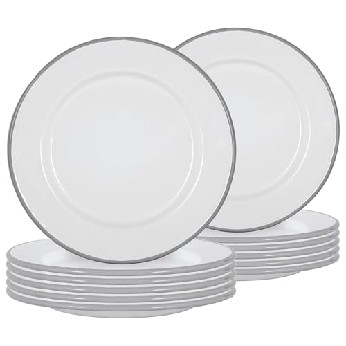 Argon Tableware Weiße Emaille -Dinner -Teller - 25,5cm - Grau - Pack Von 12 von Argon Tableware