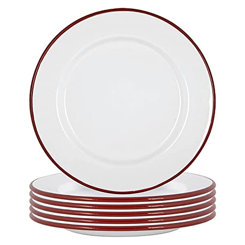 Argon Tableware Weiße Emaille -Dinner -Teller - 25,5cm - Rot - Pack Von 12 von Argon Tableware