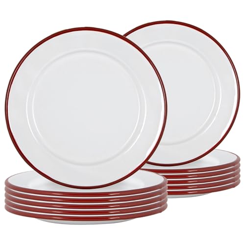Argon Tableware Weiße Emaille -Seitenplatten - 20cm - Rot - Pack Von 12 von Argon Tableware