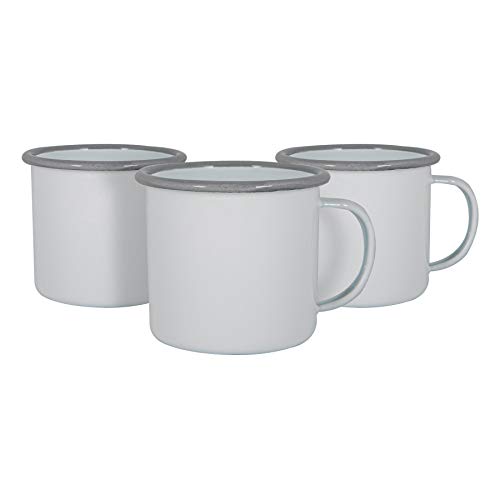 Argon Tableware Weiße Emaille -Tassen - 375ml - Grau - Pack Von 12 von Argon Tableware