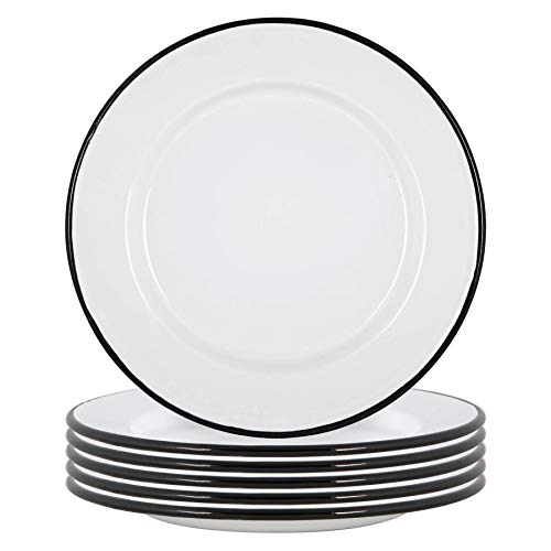 Argon Tableware Weiße Emaille -Dinner -Teller - 25,5cm - Schwarz - Pack Von 6 von Argon Tableware