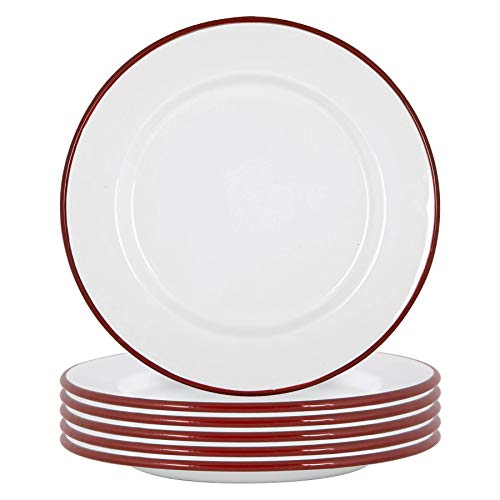 Argon Tableware Weiße Emaille -Dinner -Teller - 25,5cm - Rot - Pack Von 6 von Argon Tableware