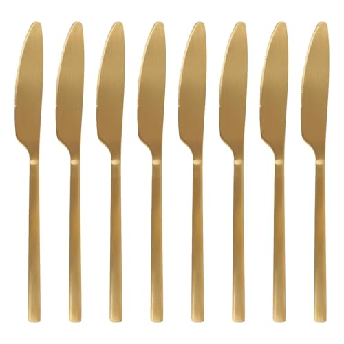Argon Tischware Tafelmesser aus Edelstahl - 21cm - Gold - 8X Essen Messer Hochglanzpoliert Besteck Metall Buttermesser 8-Stück Tisch Messer Besteckset von Argon Tableware