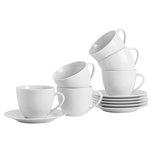 Argon Tableware Klassischer Weißer Cappuccino -Cup & Saucer -Set - 320ml - 12pc - Weiß von Argon Tableware