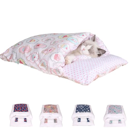 Argumub Orthopädischer Katzenschlafsack Katzenbett Katzenschlafsack Flauschig Warmer Abnehmbare Waschbare Kleines Haustierbett Für Katzen Hunde (L, Pink Ice Cream) von Argumub