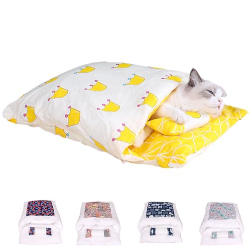 Argumub Orthopädischer Katzenschlafsack Katzenbett Katzenschlafsack Flauschig Warmer Abnehmbare Waschbare Kleines Haustierbett Für Katzen Hunde (XL, Yellow) von Argumub