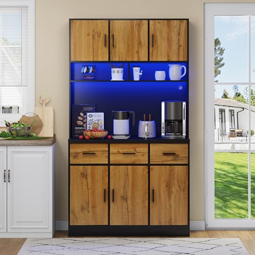 Arhatreya 100x40x180 cm, Multifunktionales Buffet mit LED-Beleuchtung mit Fernbedienung, Schubladen, verstellbaren Einlegeböden, Kabelführungslöchern und Steckdosen, für Küchen und Esszimmer, Schwarz von Arhatreya
