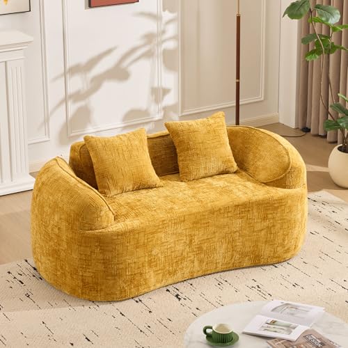 Arhatreya 2 Sitzer L-förmiges Sofa Gästesofa Zweisitzer Modern Couch, 2er Sitzsofa mit Armlehnen und 2 Kissen, Kompressionssofa für Wohnzimmer, Schlafzimmer, Buros, Gelb von Arhatreya