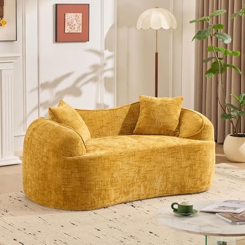 Arhatreya 2 Sitzer L-förmiges Sofa Gästesofa Zweisitzer Modern Couch, 2er Sitzsofa mit Armlehnen und 2 Kissen, Kompressionssofa für Wohnzimmer, Schlafzimmer, Wohnung, Gelb von Arhatreya