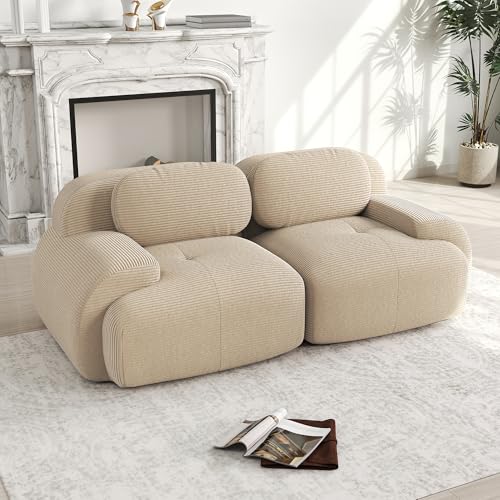 Arhatreya 2 Sitzer Modular Sofa Gästesofa Modern Loveseat Couch, 2er Sitzsofa mit Armlehnen und Kissen, Polstersofa für Wohnzimmer, Schlafzimmer, Buros, Heimkino, Cordstoff, Beige von Arhatreya