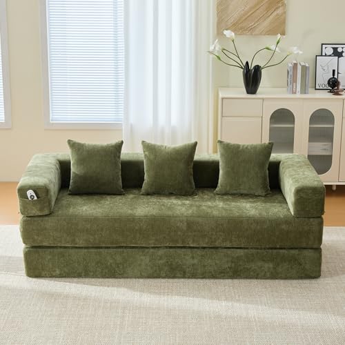 Arhatreya 2 Sitzer Modulares Sofa Gästesofa Modern Couch, 2er Sitzsofa mit Seitentaschen und Rutschfester Unterseite, Polstersofa für Wohnzimmer, Wohnung, Buros, Chenille, Grün von Arhatreya