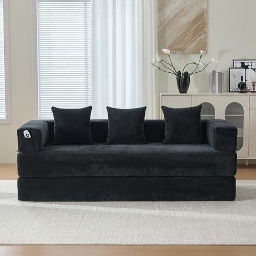 Arhatreya 2 Sitzer Modulares Sofa Gästesofa Modern Couch, 2er Sitzsofa mit Seitentaschen und Rutschfester Unterseite, Polstersofa für Wohnzimmer, Wohnung, Buros, Chenille, Schwarz von Arhatreya