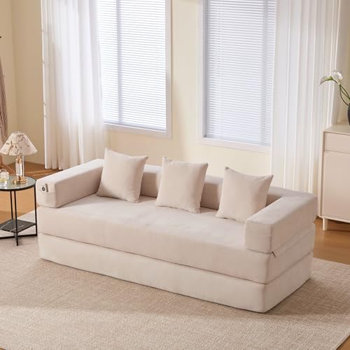 Arhatreya 2 Sitzer Modulares Sofa Gästesofa Modern Couch, 2er Sitzsofa mit Seitentaschen und Rutschfester Unterseite, Polstersofa für Wohnzimmer, Wohnung, Gästezimmer, Chenille, Beige von Arhatreya