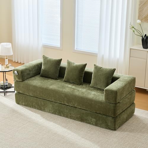 Arhatreya 2 Sitzer Modulares Sofa Gästesofa Modern Couch, 2er Sitzsofa mit Seitentaschen und Rutschfester Unterseite, Polstersofa für Wohnzimmer, Wohnung, Gästezimmer, Chenille, Grün von Arhatreya