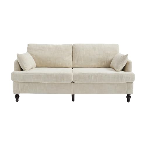 Arhatreya 2 Sitzer Sofa Couch mit Holzbeinen, 2er Klappsofa mit Aufbewahrungstasche und USB-Ladefunktion, Sitzsofa mit LED-Licht für Wohnzimmer, Schlafzimmer, Wohnung, Chenille, Beige von Arhatreya