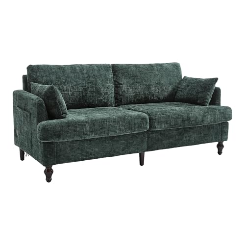 Arhatreya 2 Sitzer Sofa Couch mit Holzbeinen, 2er Klappsofa mit Aufbewahrungstasche und USB-Ladefunktion, Sitzsofa mit LED-Licht für Wohnzimmer, Schlafzimmer, Wohnung, Chenille, Smaragdgrün von Arhatreya