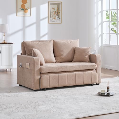 Arhatreya 2 Sitzer Sofa Gästesofa Couch, 2er Ausziehsofa mit Aufbewahrungstasche und USB-Ladefunktion, Sofabett mit Becherhalter, Schlafsofa für Wohnzimmer, Schlafzimmer, Wohnung, Chenille, Khaki Arhatreya 2 Sitzer Sofa Gästesofa Couch, 2er Ausziehsofa mit Aufbewahrungstasche und USB-Ladefunktion, Sofabett mit Becherhalter, Schlafsofa für Wohnzimmer, Schlafzimmer, Wohnung, Chenille, Khaki von Arhatreya