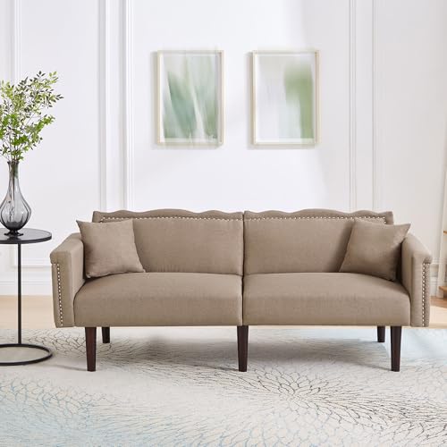 Arhatreya 2 Sitzer Sofa Gästesofa Modern Couch, 2-in-1-Sofabett mit verstellbare Doppelrückenlehnen, 2er Sitzsofa mit Liegefunktion, Metallverzierungen, Polstersofa für Wohnzimmer, Schlafzimmer, Braun von Arhatreya