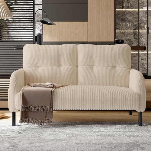 Arhatreya 2 Sitzer Sofa Gästesofa Modern Couch, 2er Sitzsofa mit Metallfüße und Hohe Rückenlehne, Polstersofa für Wohnzimmer, Schlafzimmer, Wohnung, Buros, Cordstoff, Beige von Arhatreya