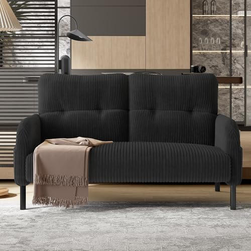Arhatreya 2 Sitzer Sofa Gästesofa Modern Couch, 2er Sitzsofa mit Metallfüße und Hohe Rückenlehne, Polstersofa für Wohnzimmer, Schlafzimmer, Wohnung, Buros, Cordstoff, Grau von Arhatreya