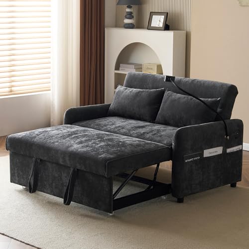 Arhatreya 2 Sitzer Sofa Gästesofa Modern Couch, 2er Sitzsofa mit Schlaffunktion, Schlafsofa mit Verstellbare Rückenlehne, Klappschlafsofa für Wohnzimmer Schlafzimmer, Chenille, Grau von Arhatreya