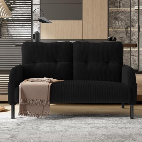 Arhatreya 2 Sitzer Sofa Gästesofa Modern Couch, 2er Sitzsofa mit Seitentaschen und Hohe Rückenlehne, Polstersofa für Wohnzimmer, Schlafzimmer, Wohnung, Buros, Cordstoff, Schwarz von Arhatreya