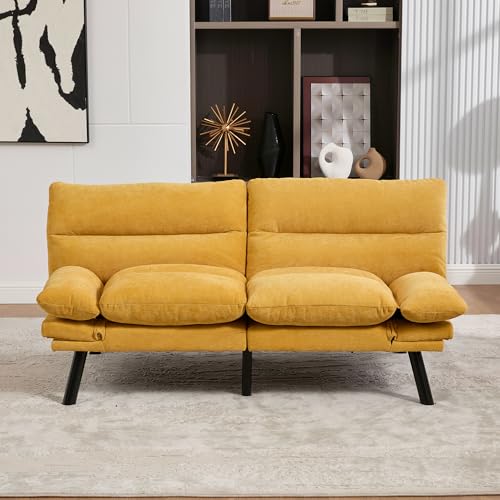 Arhatreya 2 Sitzer Sofa Gästesofa Modern Couch, 2er Sitzsofa mit Verstellbarer Rückenlehne und Armlehnen, Polstersofa mit Metallbeinen für Wohnzimmer, Wohnung, Buros, Chenille, Gelb von Arhatreya