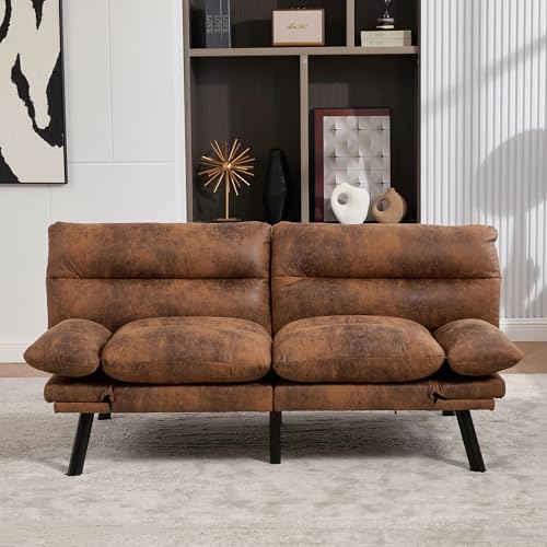 Arhatreya 2 Sitzer Sofa Gästesofa Modern Couch, 2er Sitzsofa mit Verstellbarer Rückenlehne und Armlehnen, Polstersofa mit Metallbeinen für Wohnzimmer, Wohnung, Buros, Mikrofaser, Braun von Arhatreya
