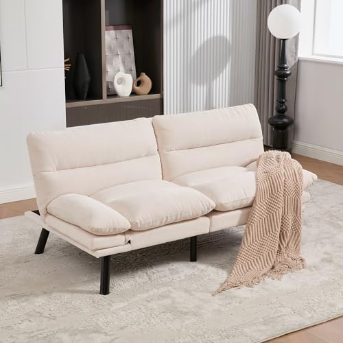 Arhatreya 2 Sitzer Sofa Gästesofa Modern Couch, 2er Sitzsofa mit Verstellbarer Rückenlehne und Armlehnen, Polstersofa mit Metallbeinen für Wohnzimmer, Wohnung, Gästezimmer, Chenille, Beige von Arhatreya