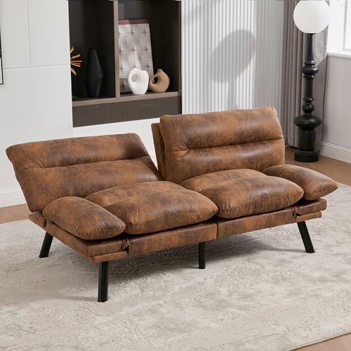 Arhatreya 2 Sitzer Sofa Gästesofa Modern Couch, 2er Sitzsofa mit Verstellbarer Rückenlehne und Armlehnen, Polstersofa mit Metallbeinen für Wohnzimmer, Wohnung, Gästezimmer, Mikrofaser, Braun von Arhatreya