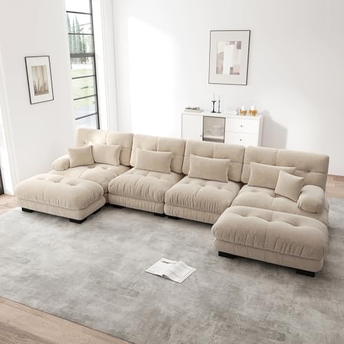 Arhatreya 4 Sitzer U-förmiges Sofa Gästesofa Modern Couch, 4er Sitzsofa mit 2 Fußhocker, Komfortabel Gepolstert, Ecksofa für Wohnzimmer Schlafzimmer Wohnung, Chenillestoff, Hellbraun Arhatreya 4 Sitzer U-förmiges Sofa Gästesofa Modern Couch, 4er Sitzsofa mit 2 Fußhocker, Komfortabel Gepolstert, Ecksofa für Wohnzimmer Schlafzimmer Wohnung, Chenillestoff, Hellbraun von Arhatreya