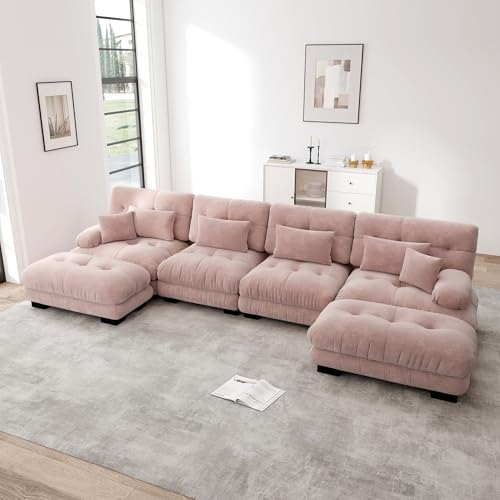 Arhatreya 4 Sitzer U-förmiges Sofa Gästesofa Modern Couch, 4er Sitzsofa mit 2 Fußhocker, Komfortabel Gepolstert, Ecksofa für Wohnzimmer Schlafzimmer Wohnung, Chenillestoff, Rosa Arhatreya 4 Sitzer U-förmiges Sofa Gästesofa Modern Couch, 4er Sitzsofa mit 2 Fußhocker, Komfortabel Gepolstert, Ecksofa für Wohnzimmer Schlafzimmer Wohnung, Chenillestoff, Rosa von Arhatreya