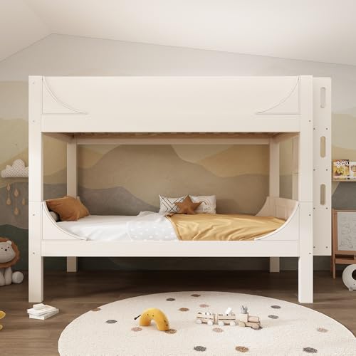 Arhatreya Etagenbett 90x200 cm, Kinderbett mit Leiter, Stockbett mit Gitter, 2 Einzelbetten, Holzbett mit Rausfallschutz, Bett für Kinder Jugendliche (Ohne Matratze) Weiß von Arhatreya