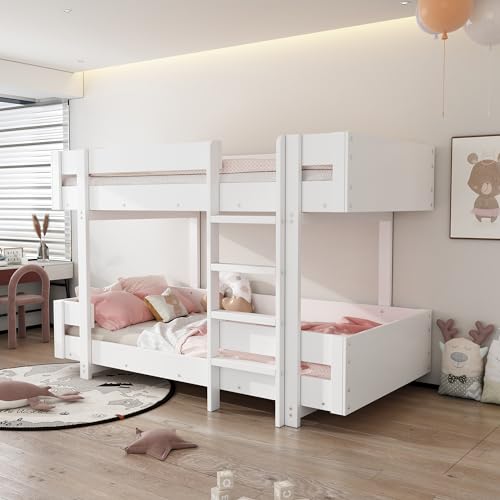 Arhatreya Kinderbett 90x200 cm, Etagenbett mit Verstärktes Geländer, Holzbett mit Leiter, Doppelbett Bettgestell mit Lattenrost, Bett für Kinder Schlafzimmer (Ohne Matratze) Weiß von Arhatreya