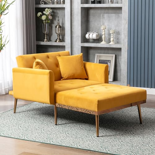 Arhatreya Modern Klappsofa Stuhl, Verstellbare Rückenlehne Sessel Liegestuhl für Wohnzimmer Schlafzimmer Studie Zimmer, Samtstoff， Gelb von Arhatreya