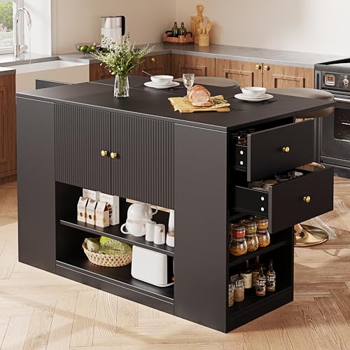 Arhatreya Moderne Kücheninsel, Küchenschrank, buffetschrank, Küchenschrank mit Schubladen und Regalen, Sideboard für Küche & Esszimmer, Schwarz Arhatreya Moderne Kücheninsel, Küchenschrank, buffetschrank, Küchenschrank mit Schubladen und Regalen, Sideboard für Küche & Esszimmer, Schwarz von Arhatreya