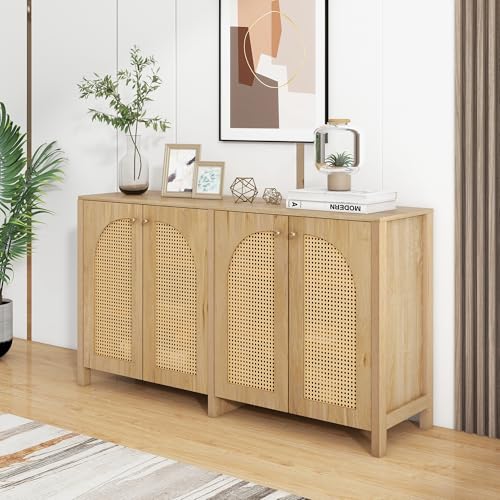 Arhatreya Modernes Sideboard im minimalistischen Stil 4-Rattantür, Metallgriff einfaches Buffetschrank für Esszimmer, Wohnzimmer, Küche, Natur von Arhatreya