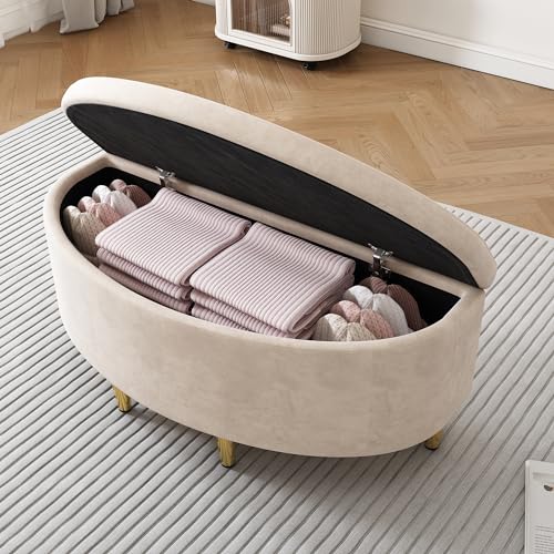 Arhatreya Polsterbank mit Stauraum, Polsterbank mit Samt-Aufbewahrungsbox, Fußhocker mit Metallbeinen, geeignet für Flur, Wohnzimmer, Schlafzimmer, 90 x 40 x 42 cm, Beige Arhatreya Polsterbank mit Stauraum, Polsterbank mit Samt-Aufbewahrungsbox, Fußhocker mit Metallbeinen, geeignet für Flur, Wohnzimmer, Schlafzimmer, 90 x 40 x 42 cm, Beige von Arhatreya