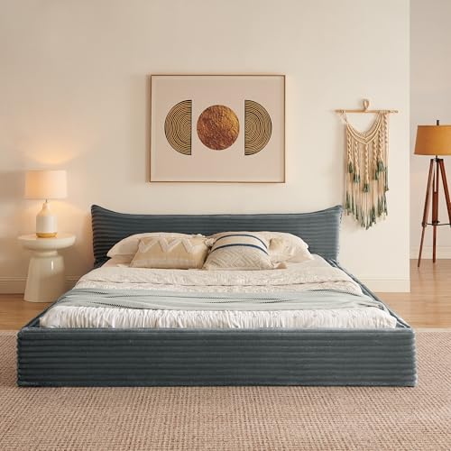 Arhatreya Polsterbett 160x200 cm, Kinderbett mit Stabiler Eisenrahmen, Doppelbett mit Kopfteil, Jugendbett Gästebett für Wohnung Schlafzimmer (Ohne Matratze) Chenille Grau von Arhatreya
