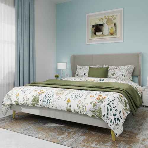 Arhatreya Polsterbett 160x200 cm, Queensize Bett mit Kopfteil, Jugendbett Bettgestell mit Lattenrost, Doppelbett Gästebett Bett für Schlafzimmer (Ohne Matratze) Samt Beige von Arhatreya