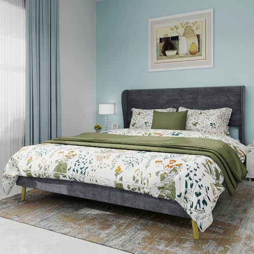 Arhatreya Polsterbett 160x200 cm, Queensize Bett mit Kopfteil, Jugendbett Bettgestell mit Lattenrost, Doppelbett Gästebett Bett für Schlafzimmer (Ohne Matratze) Samt Grau von Arhatreya